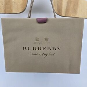 Authentic Burberry Vintage Tan Gold Logo  Gift Shopping Bag 16.5 x 11.5 x 4.5